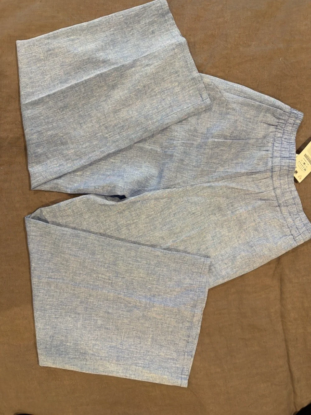 Zara Blue Linen Blend Pull-On Pants Size M NWT
